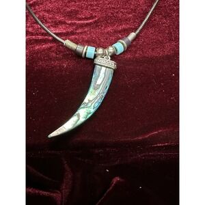 Vtg Abalone Shell Horn Necklace Unique 90s Y2K